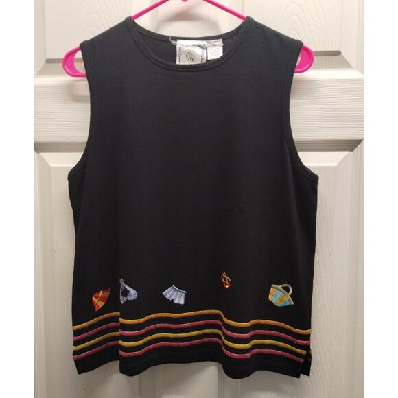 Michael Simon Tops - Vintage Michael Simon Lite Women's Size Medium Beach Embroidered Black Tank Top